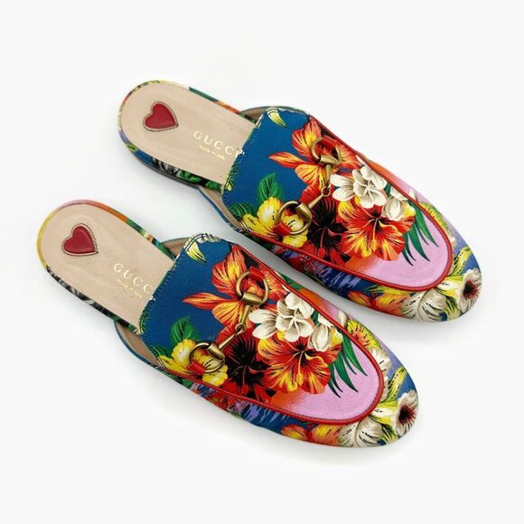 GUCCI Princetown Hawaiian Floral Mule Size 36.5 Horsebit Slip On Loafer - Picture 4 of 15
